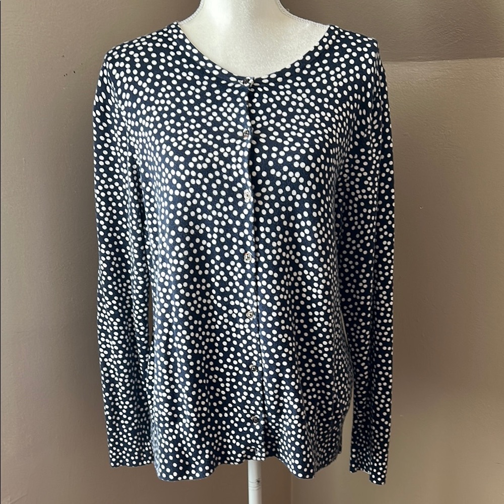 Land’s End Polka Dot Women's cardigan - Navy Blue and White